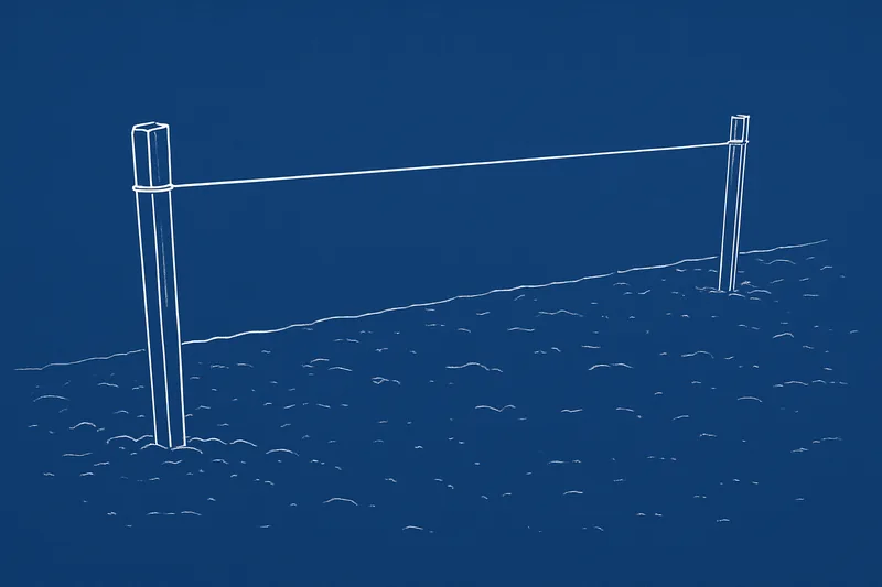 A mason line pulled taut between two wooden pegs over bare soil — block wall, Bowling Green. Illustrative example.